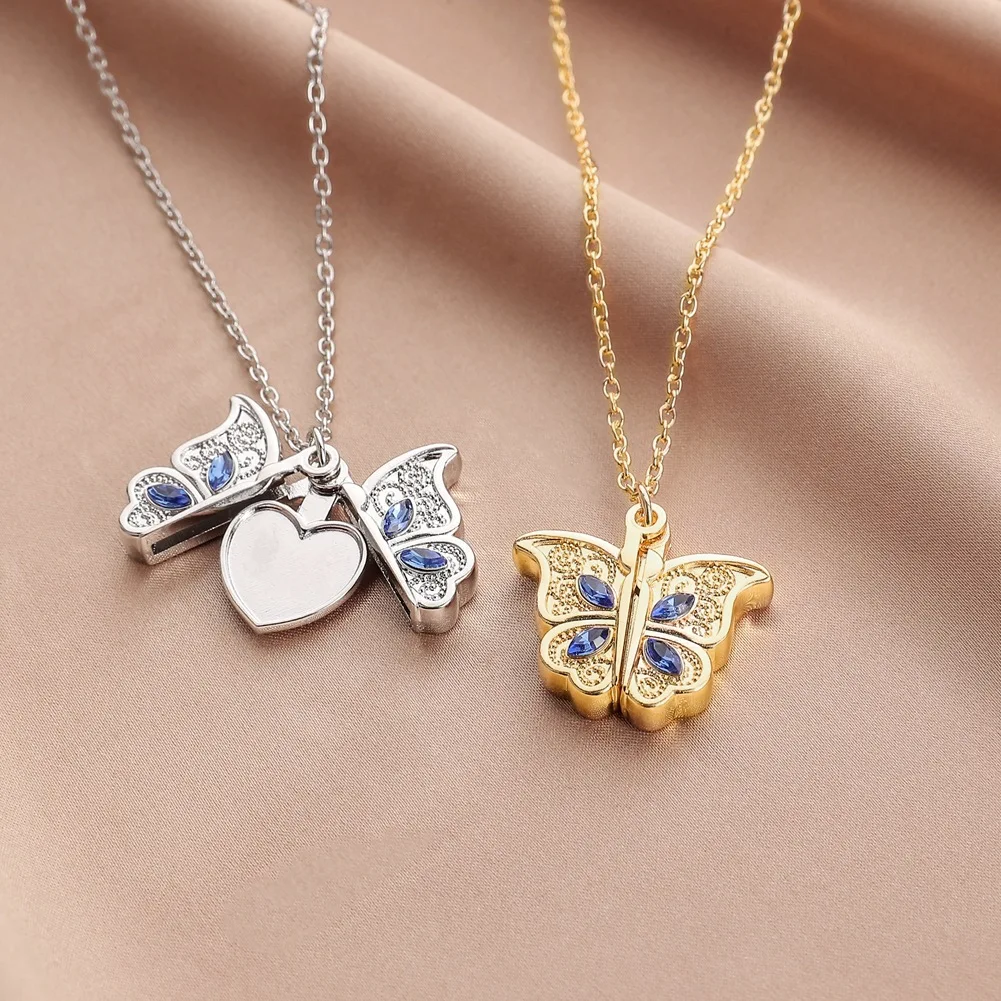 

Butterfly Love Openable Photo Box Pendant Necklace Temperament Simple Clavicle Chain Chocker Necklace