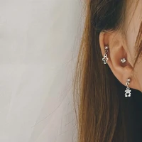 2pcs stainless steel helix piercing cartilage tragus cross earrings rabbit dangle 0 8mmbar ear piercing body jewelry korean