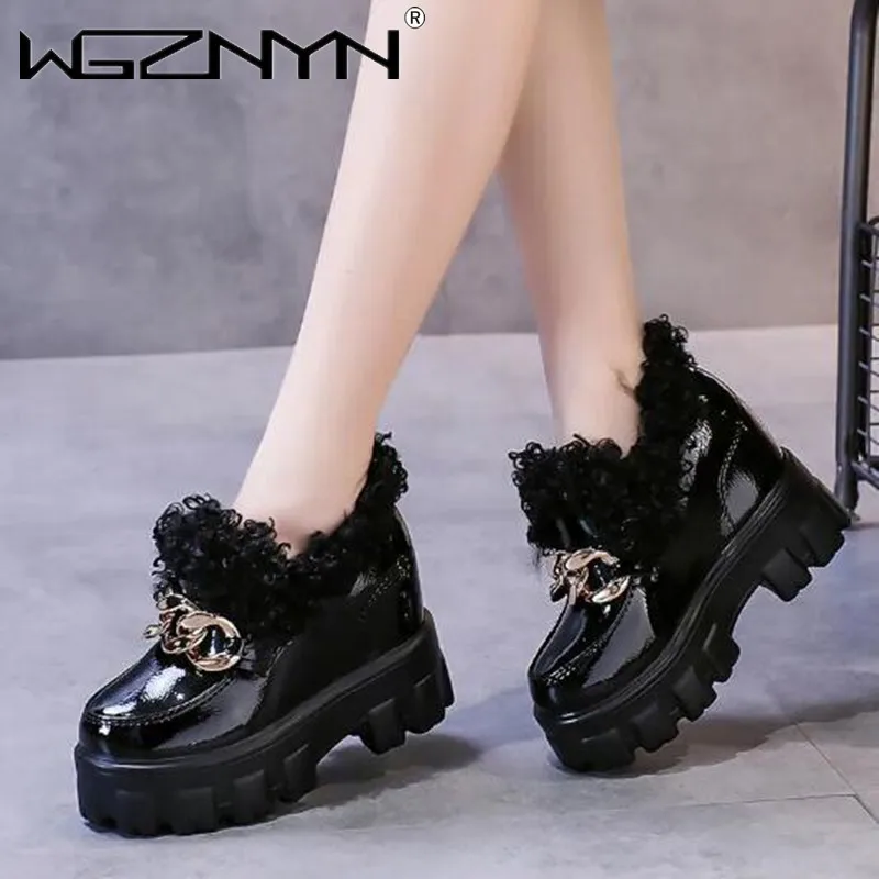 

Туфли женские из искусственной кожи, теплые лоферы на платформе, без застежки, лоферы, хлопок, ПУ кожа, Студенческая обувь, 2024