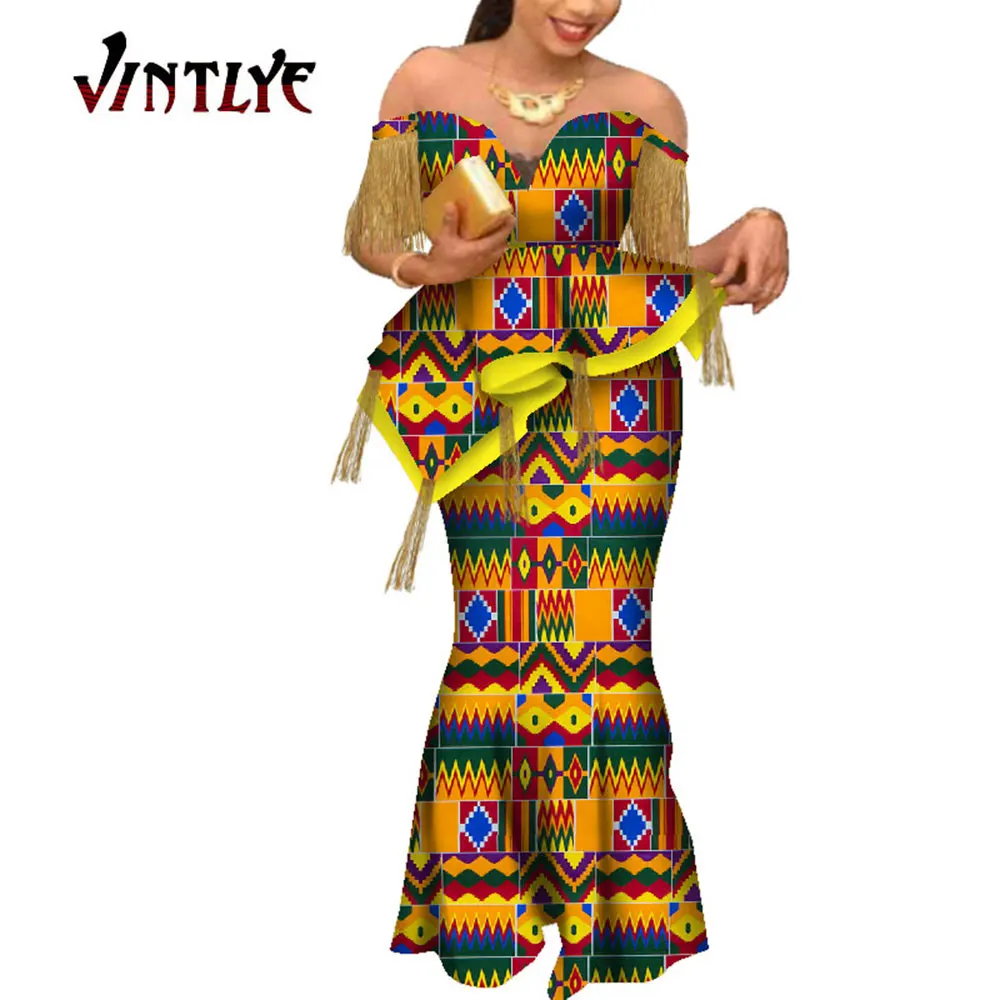 New Dashiki African Bazin Riche Draped Tops and Skirt Sets for Women Office Vestidos African 2 Piece Skirts Sets Clothing WY6921