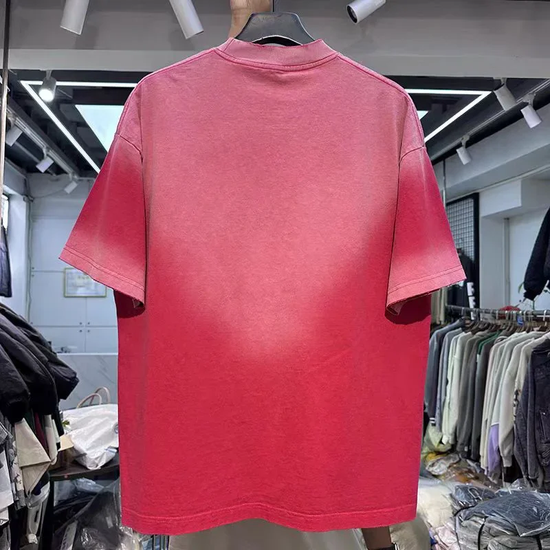 Красно-серая уличная футболка Chaopai для мужчин и женщин тяжелые градиентные