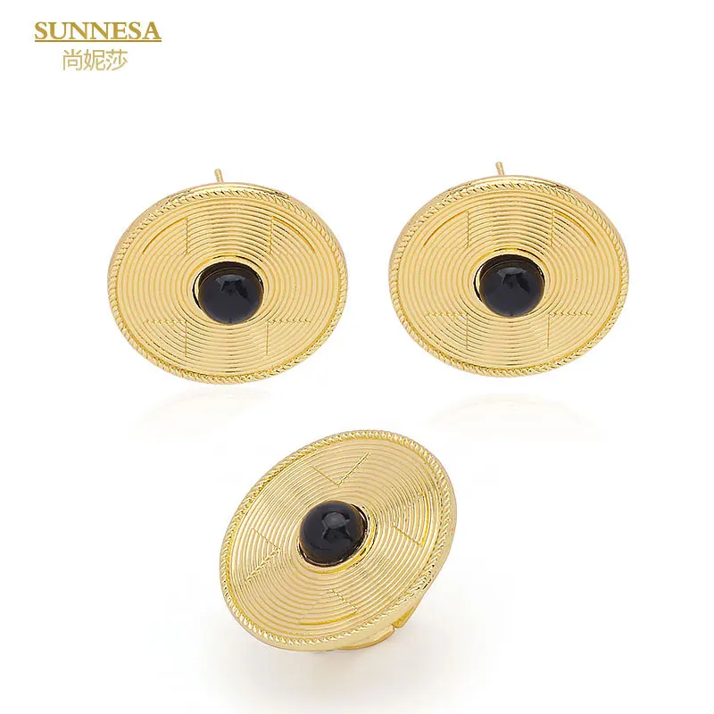 

SUNNESA Senegal Fashion Black Bead African Clip Earrings for Women Luxury Dubai Jewelry Sets 18k Gold Plated Charm Ring