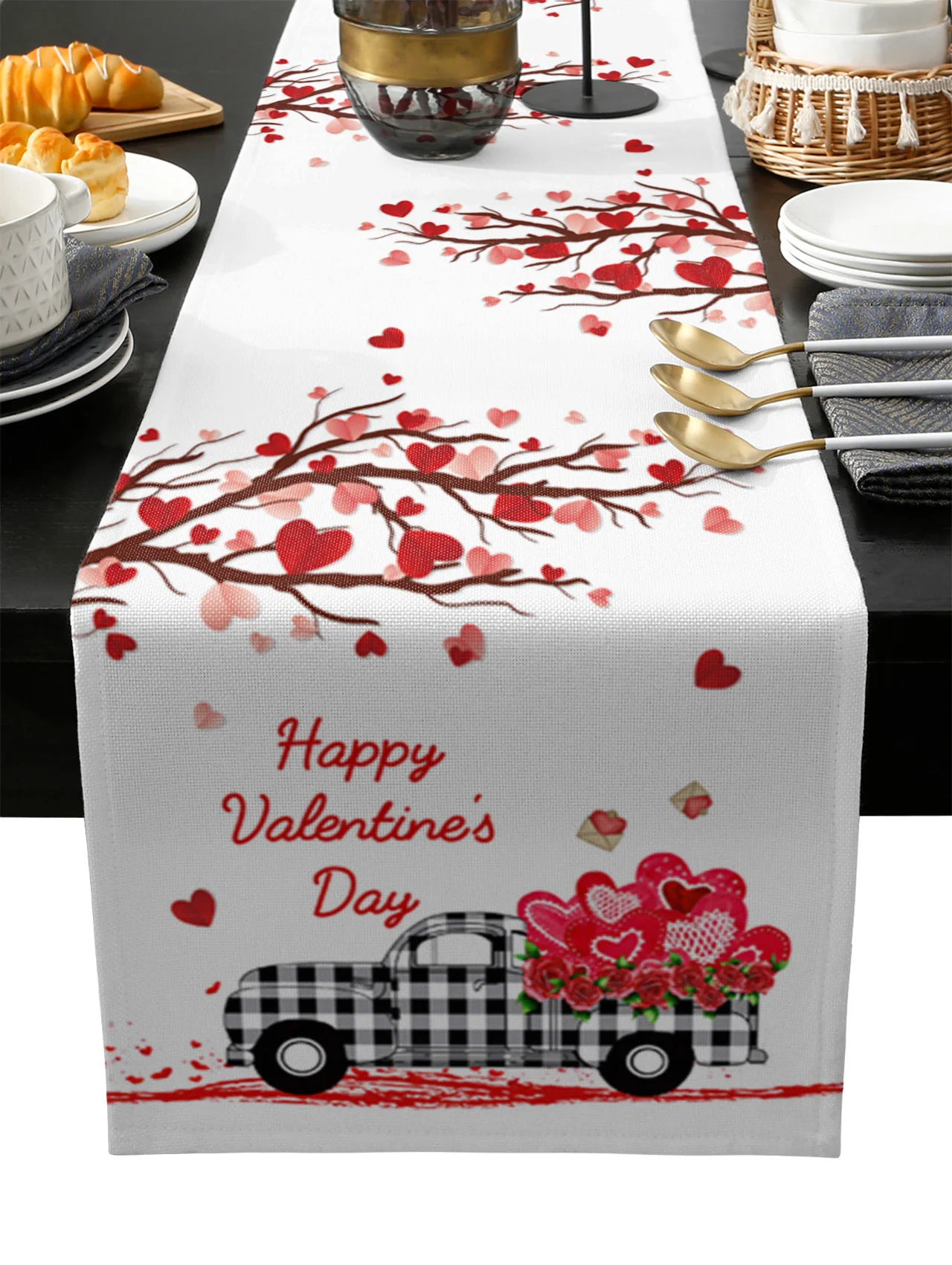

Valentines Day Red Heart Truck Table Runner Wedding Festival Table Decoration Home Decor Kitchen Table Runners Placemats