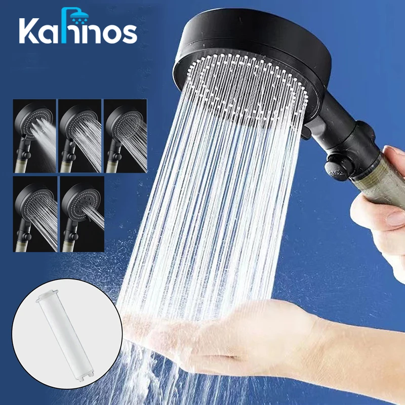 

Filtered Shower Head High Pressure 5-speed Adjustable Showerheads Saving Water One-Key Stop Shower Head Bathroom Accessories