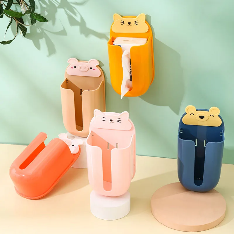 

Creative Tissue Box Cartoon Hanging Wallpaper Storage Box Free Punching Kitchen Bathroom Toilet Seamless Wall-mounted Tissue Box