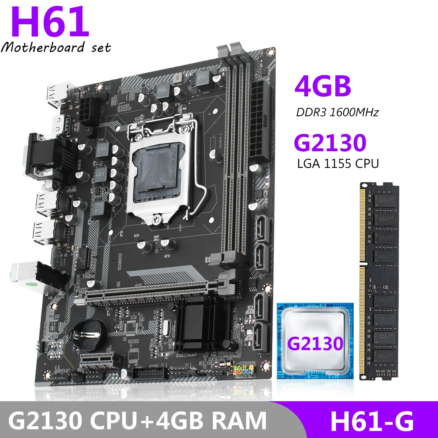 

MACHINIST H61 комплект материнской платы LGA 1155 G2130 процессор DDR3 4 ГБ ОЗУ 1600 МГц память VGA USB3.0 двухканальная