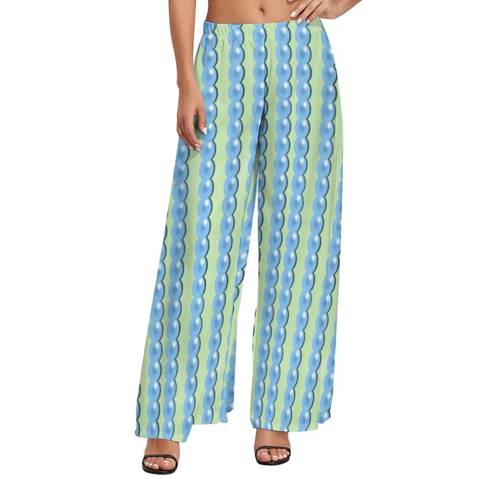 

White Beads Print Pants Circle Pattern Street Style Straight Wide Leg Pants High Waist Casual Trousers Big Size 5XL 6XL