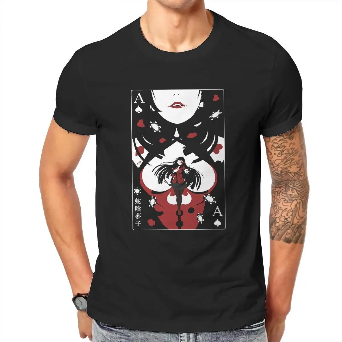 Yumeko Ace of Spades  T Shirts Men's  Pure Cotton Vintage T-Shirt Round Neck Kakegurui Tees Short Sleeve Tops Plus Size