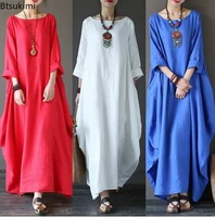 new plus size 4xl 5xl cotton and line dress for women 5colors casual ankle length loose dress woman half sleeve vestidos dresses