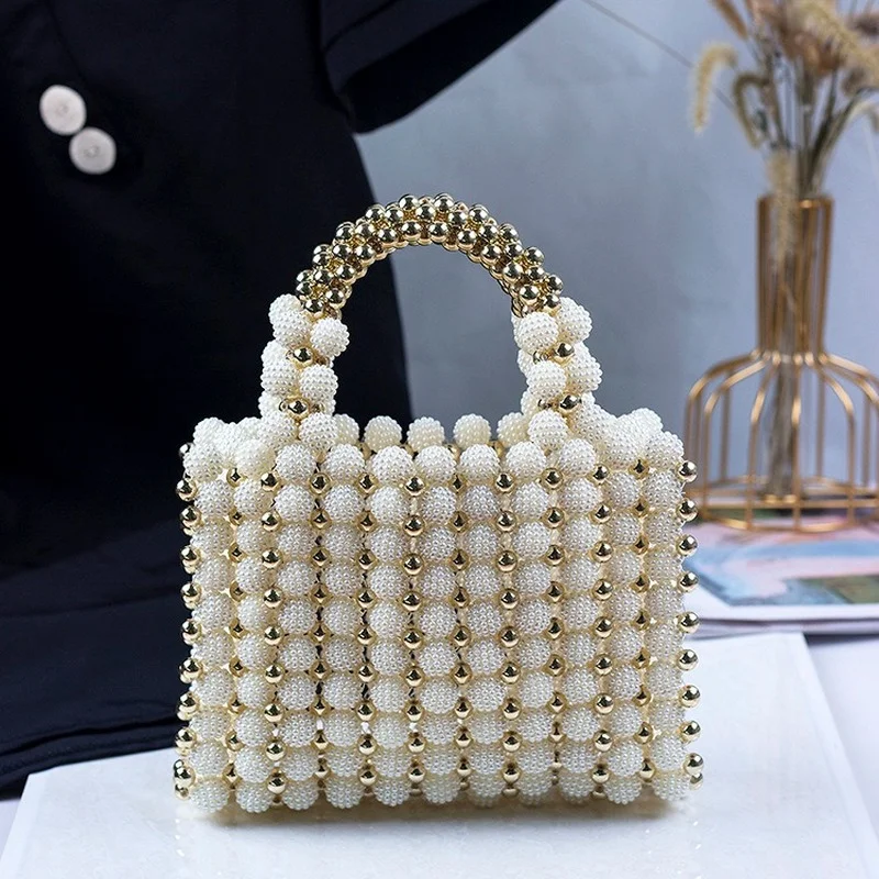 

2022 New High-end Designer Fashion Handbags High-end Pearl Evening Dress Handbag Famous Designer Hand-woven Small Square Bags