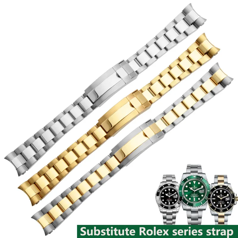 

For Rolex Watch Strap Steel Black Green Water Ghost Series Stainless Steel Fine-Tuning Pull Button Watchband With Arc Mouth 20mm