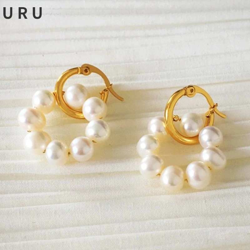 

Modern Jewelry High Quality Brass Round Circle Earrings Elegant Temperament Round Pearls Drop Earrings For Women Party Gifts