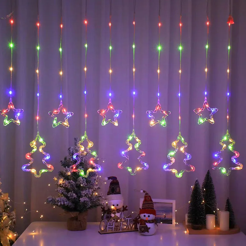 

Fairy Star Mood Led Curtain Light String Christmas Tree Elk Garland Light For 2024 New Year Navidad Noel Party Hanging Decoratio