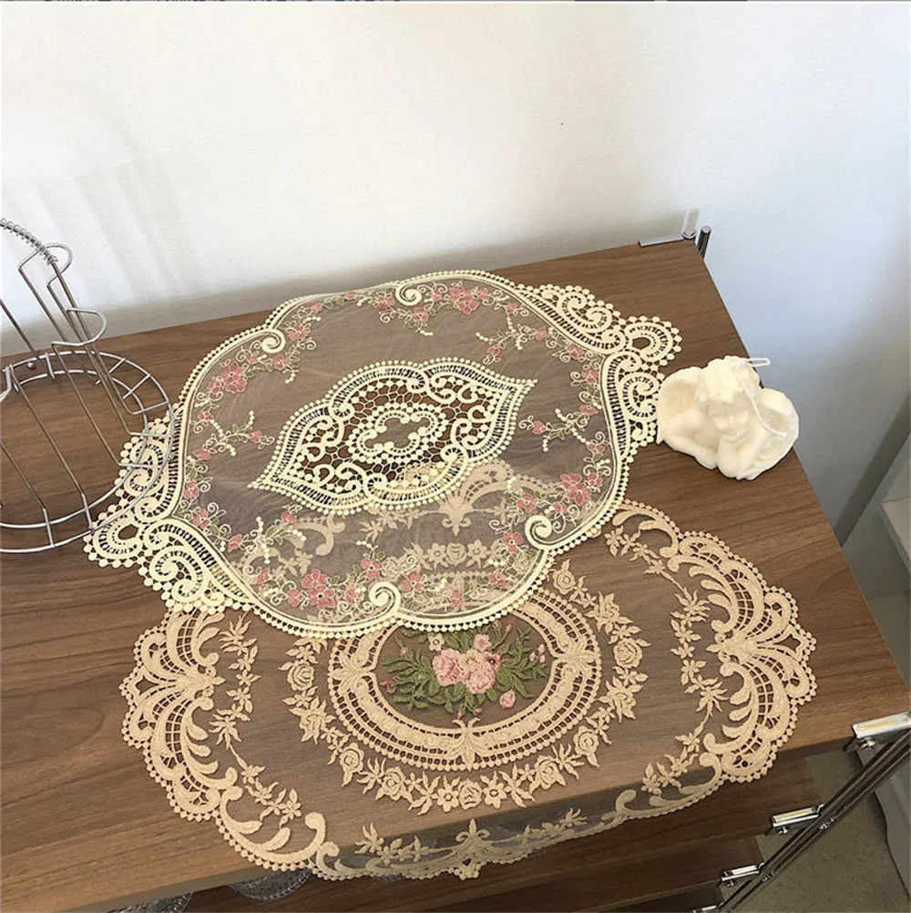 

Vintage French Lace ins Table Mat Ins Embroidered Lace Tablecloth Pastoral European Style Bedside Table Decoration Rose Placemat