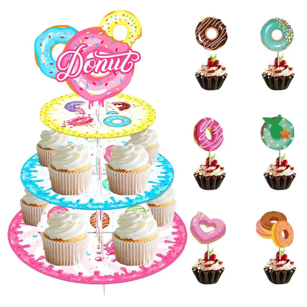 

Happy 1st Birthday Pink Donut Cake Topper 1 One Year Old Party Decorations Supplies for Baby Boys Girls Favor Paper Bag Banner