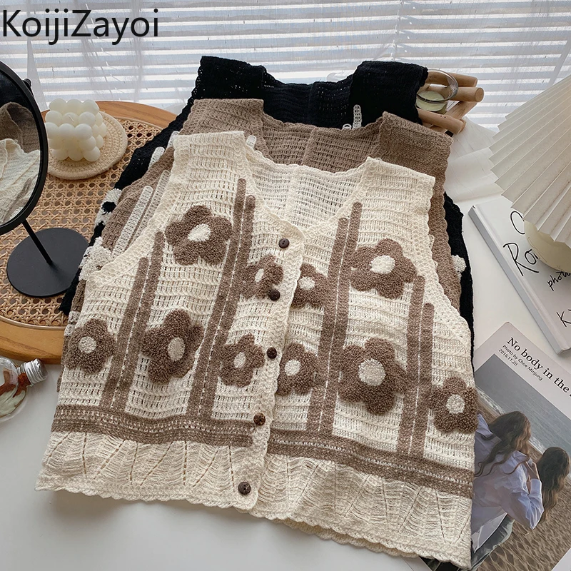 

koijizayoi Retro knitted vest cardigan women's 2022 summer new Korean outside V-neck vests single breasted tanks spring camisole