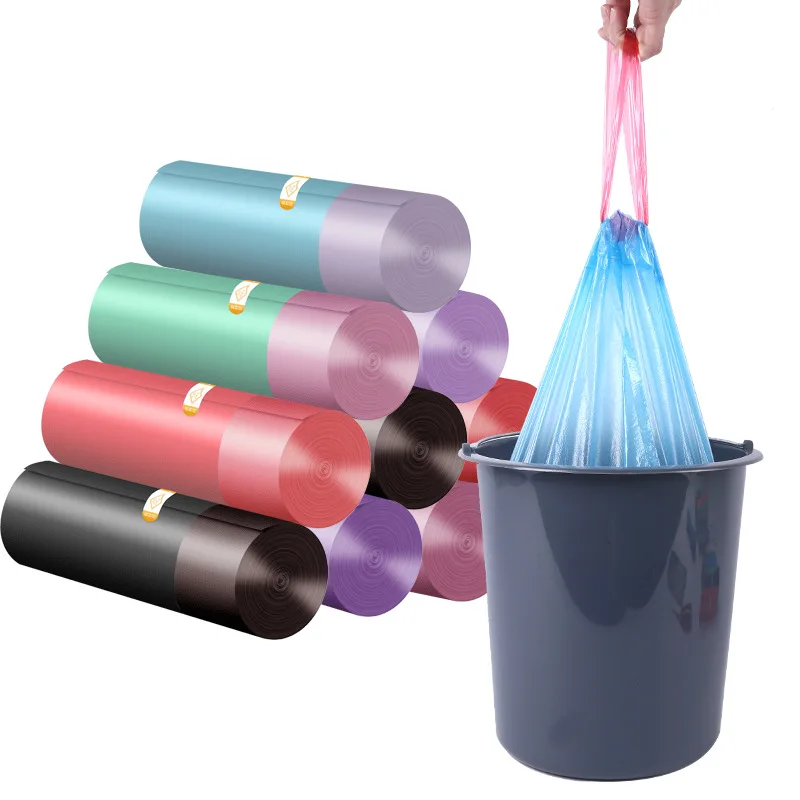 

Hand-Held Drawstring Garbage Bag Thickened Color Breakpoint Kitchen Household Rope Plastic Bag Automatic Closing 150 Draws