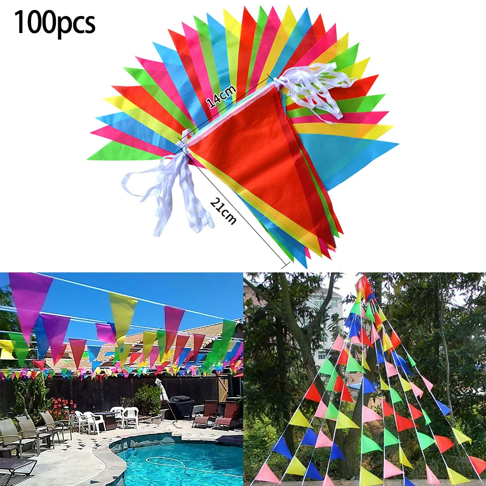 50M Multicolored Triangle Flags Bunting Banner Pennant Triangle Garland Festival Outdoor Garden Wedding Shop Street Decor images - 6