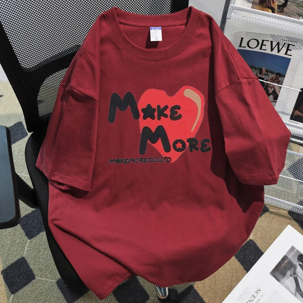 American Love Letter Print Short sleeve T-shirt Men and Women Summer Heavy Cotton Loose Fashion Brand Oversize Top