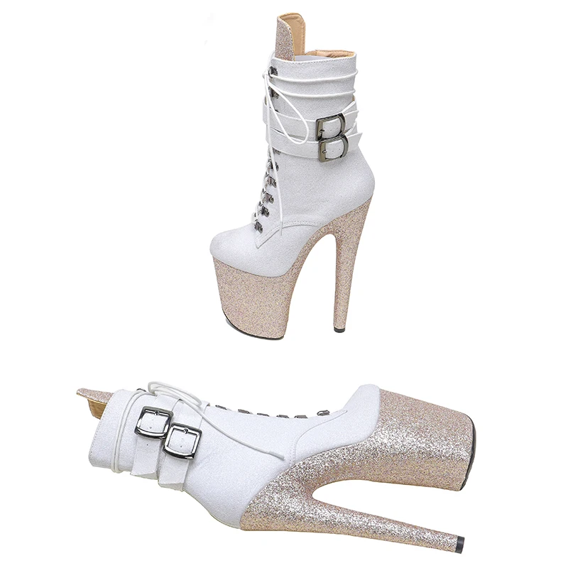 Leecabe 20CM/8inches glitter upper two color Pole dancing shoes High Heel platform Boots  Pole Dance boots