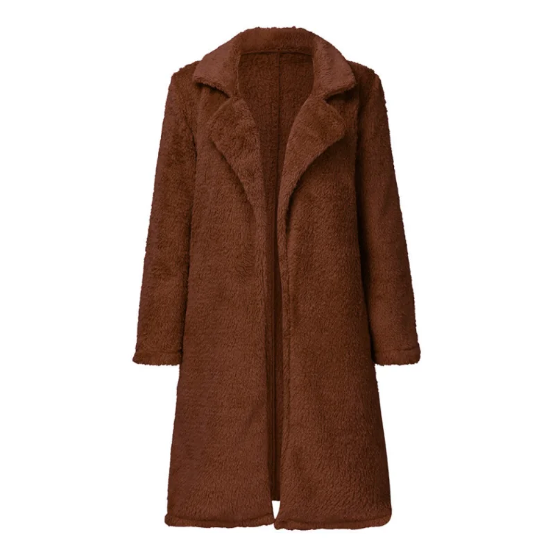 

Женское удлиненное плюшевое пальто с лацканами и длинным рукавом, пальто на осень и зиму, зимнее пальто, меховое пальто, женское черное шерстяное пальто