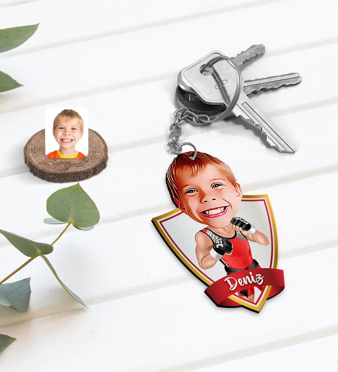 Personalized Is Child Kick Box Caricature Of Wood Anahtarlık-1