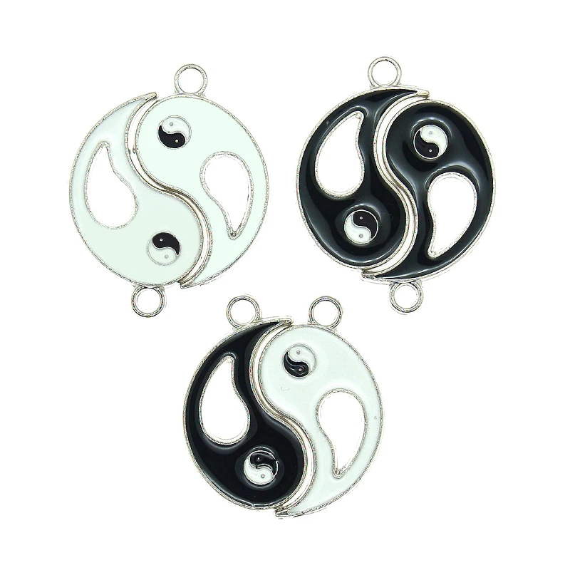 

10pcs/Lot Hollow Taiji Yin Yang Gossip Heart Black and White Combination Enamel Charms For Necklace & Pendant Jewelry Making