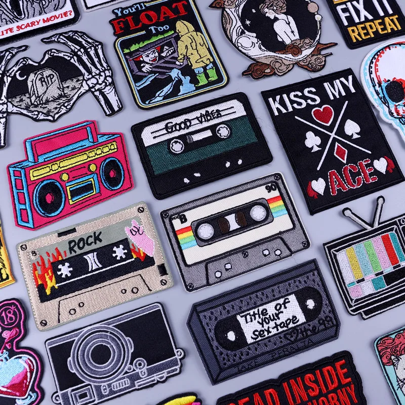 

Rock Tape Thermoadhesive Patches for Clothing Good Vibes Embroidered Patch on Clothes TV Camera Iron on Sticker for Backpack