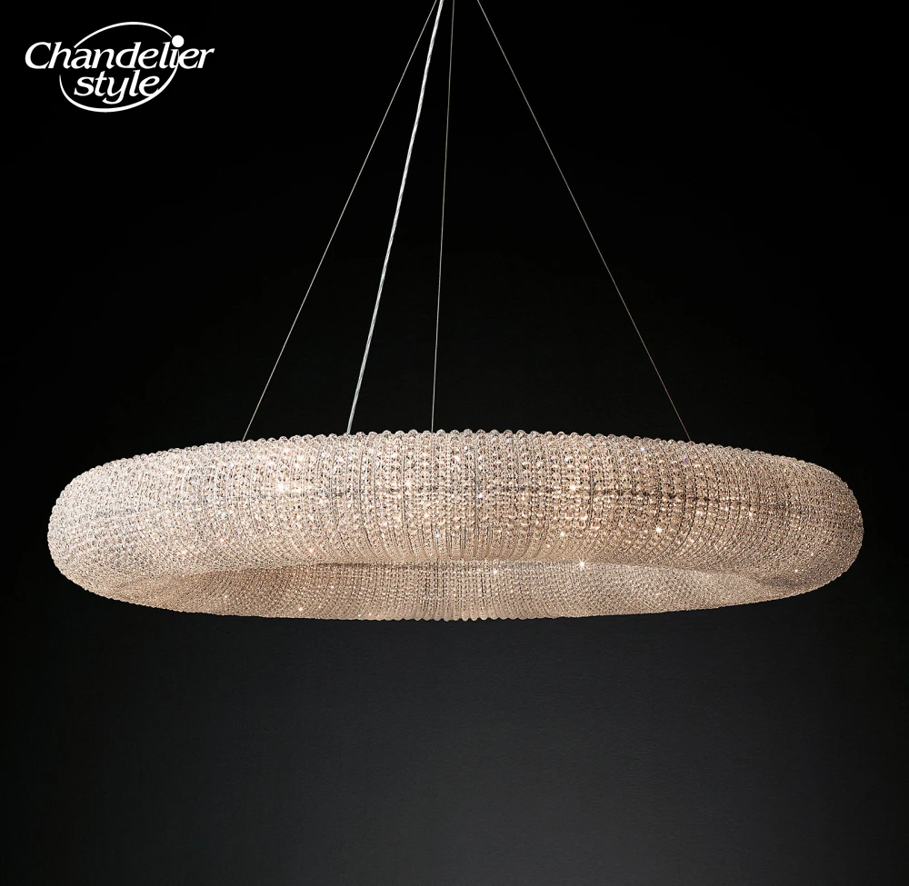 

Crystal Halo Clear Chandeliers Vintage LED Round Beaded Chrome Lamps Lustre Farmhouse Living Room Dining Room Lights Fixture