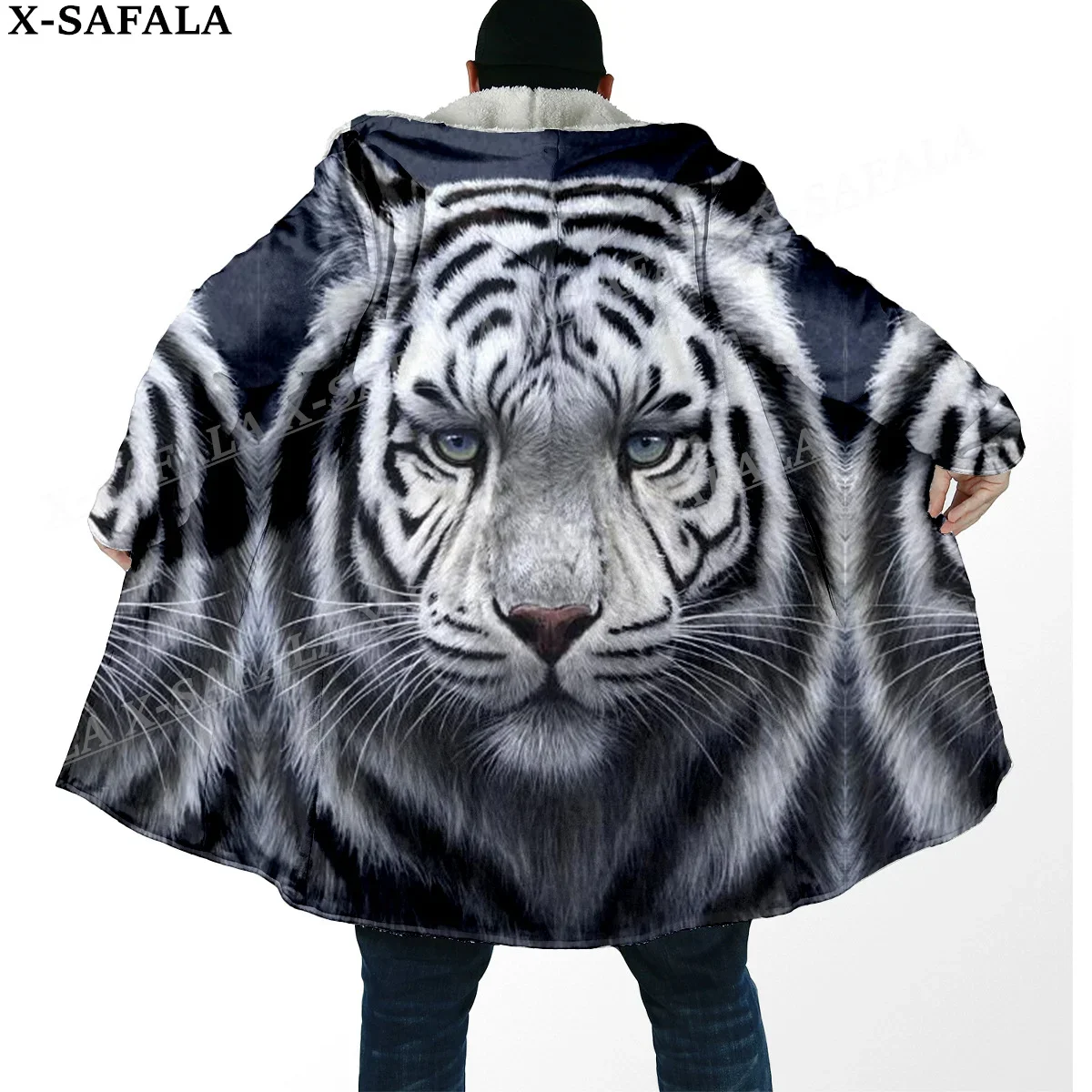 Мифология Тигр Король Дух Толстый теплый плащ с капюшоном Мужское пальто Пальто