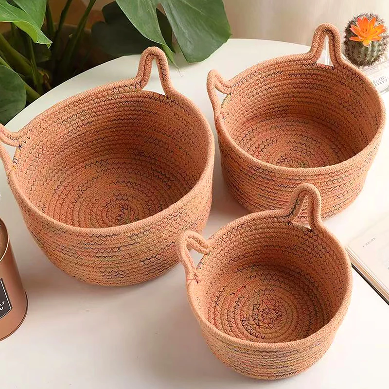 

Cute Cat Ear Shape Cotton Rope Storage Basket Nordic Warm Home Countertop Sundry Clothes Cosmetics Finishing Storage Container