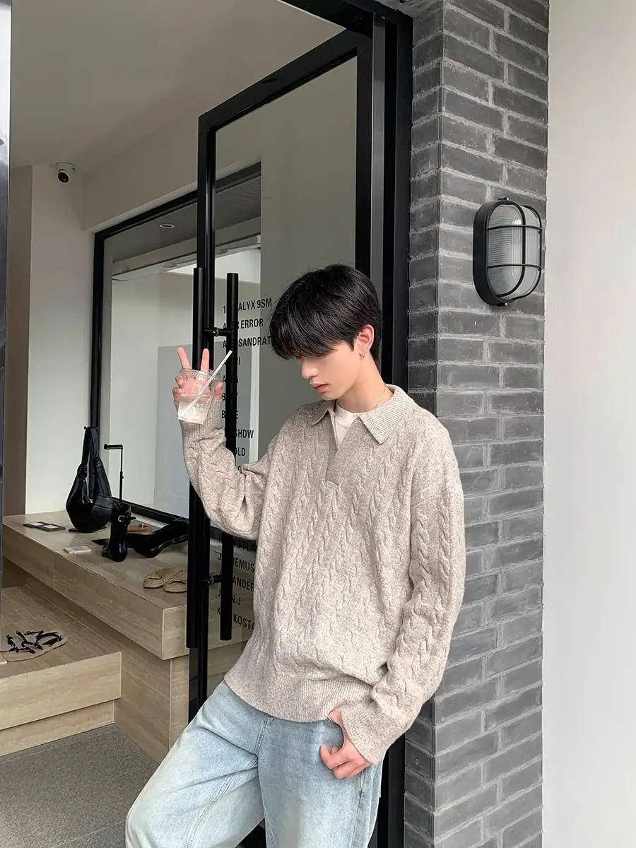 Высококачественный свитер-поло с лацканами рубашки v-образным вырезом свободные