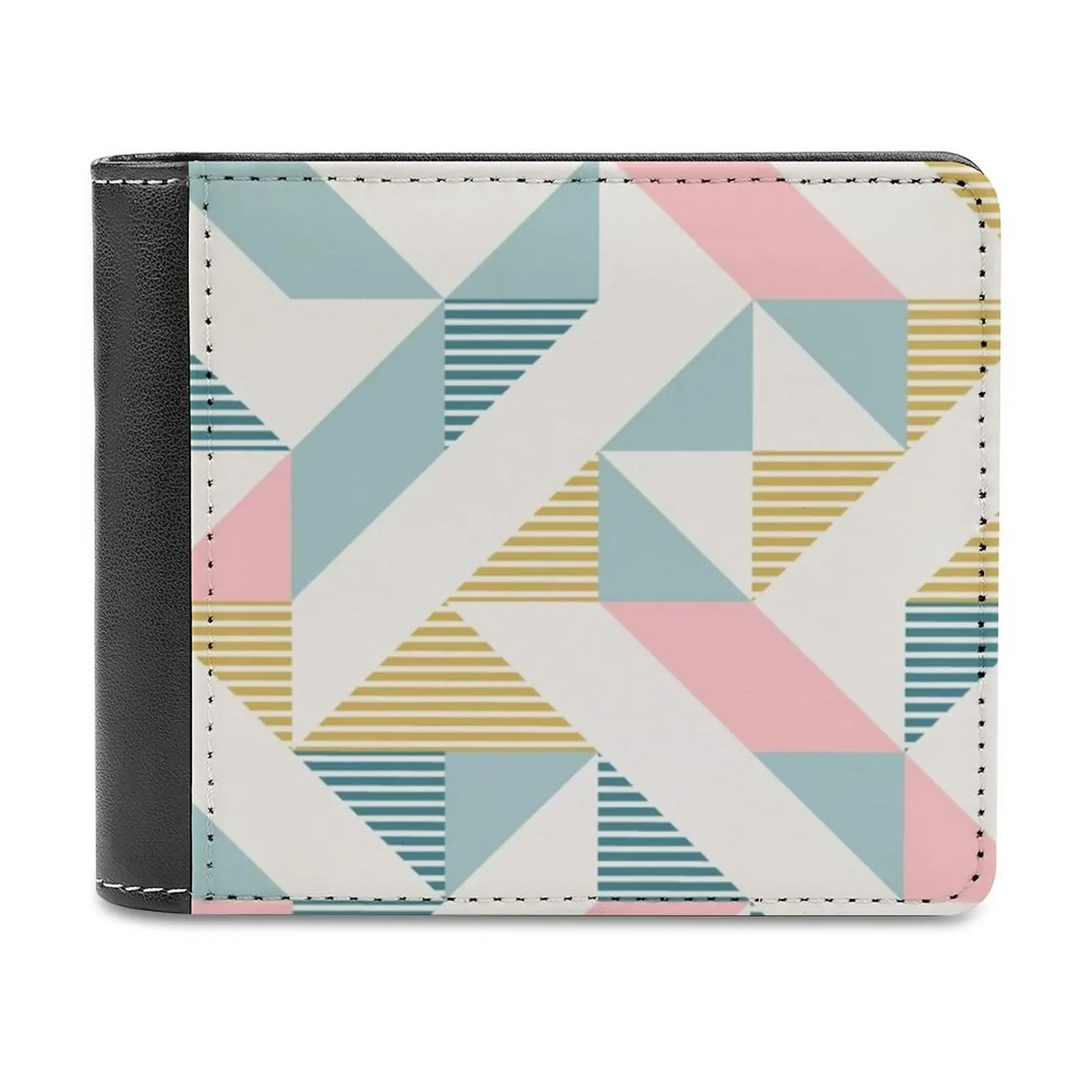 

Retro Geometry 10 Leather Wallet Men's Wallet Purse Money Clips Diamond Patchwork Retro Vintage Geo Striped Fashion Abstract