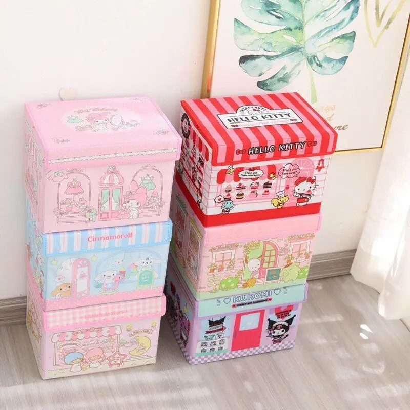 

Kawaii Sanrio My Melody Cinnamoroll Kuromi Anime Large Foldable Foldable Storage Box Toy Square Cloth Organizer Sundries Basket