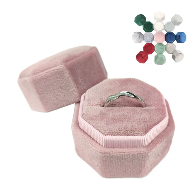 

Velvet Jewelry Ring Box Engagement Wedding Box Keepsake Box Bridal Ring Holder Double Slots Octagon Multicolor Display