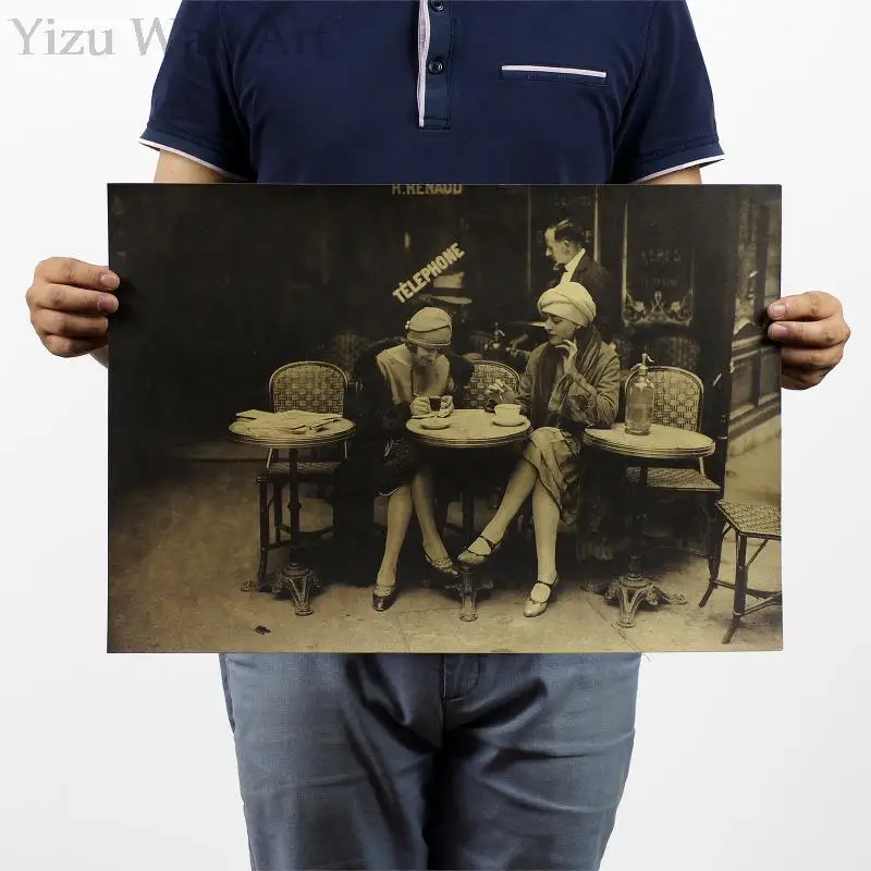 

Coffee Shop Vintage Pictures Kraft Paper Poster Prints Minimalist Artwork Wall Sticker Living Room Decoration