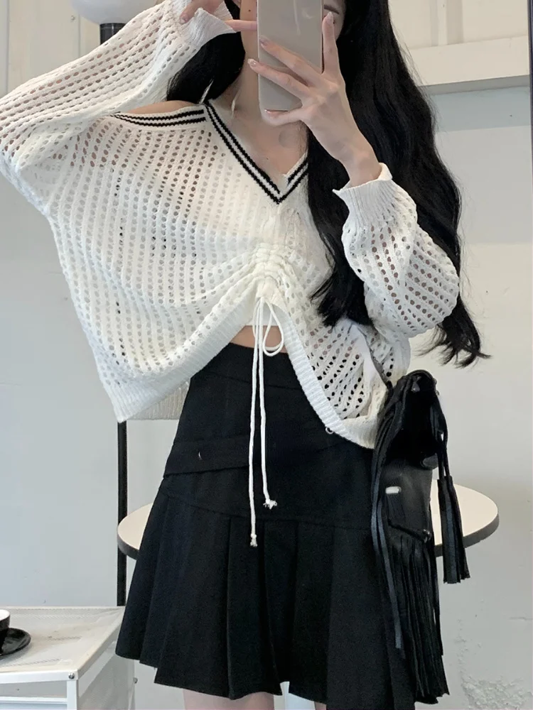 

Suer Basic Hollow Knitted Pullover Office Long Sleeve Pure Color Sweater Tops Sli Clothing Woan Design