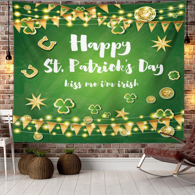 

St Patrick's Tapestry Irish National Day Tapestries Lucky Four Leaf Clover Wall Blanket Cloth Living Room Bedroom Wall Hanging