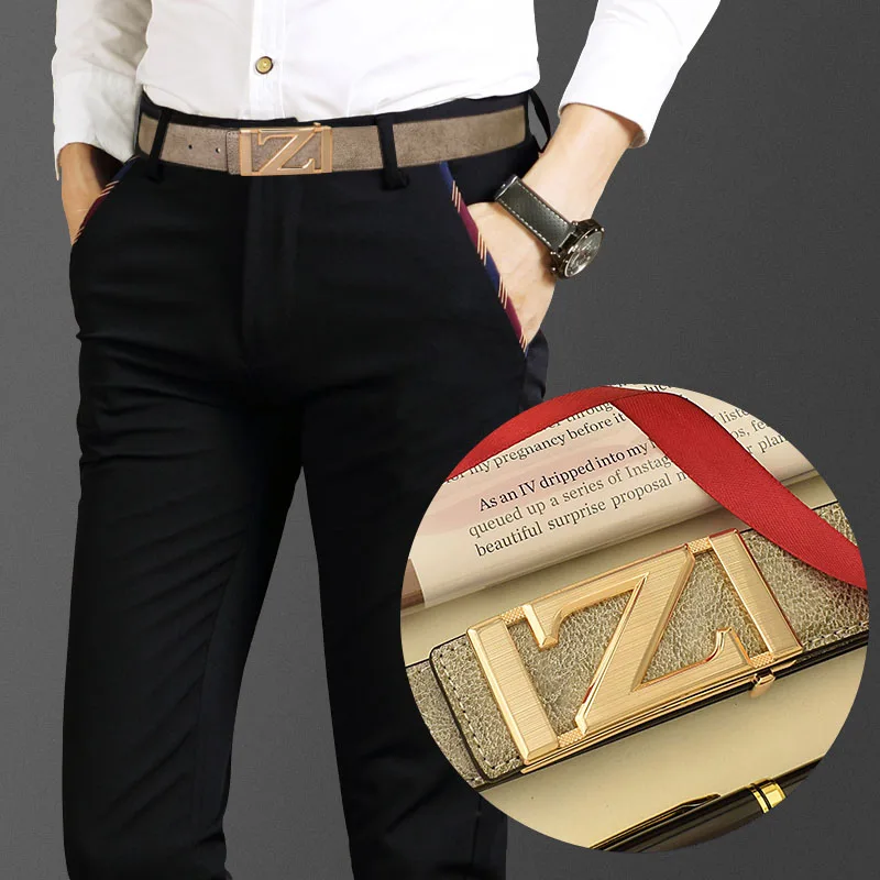 Fashion Z Letter Belt Men's Smooth Buckle Genuine Leather Leisure Designer High Quality Belts Boys' Ceinture Homme Exquisite