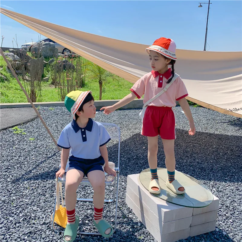 

Children Clothing 2023 Spring Summer New Fashionable Preppy Style Boys and Girls Top and Shorts Casual Simple Two Piece Set