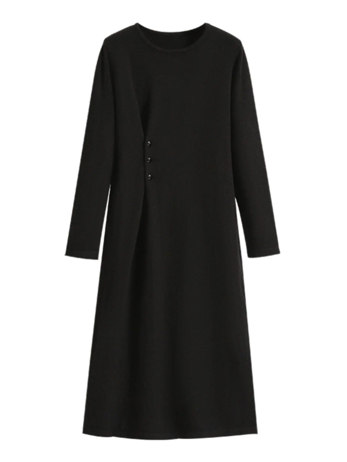 Необычное черное трикотажное платье с длинными рукавами осень-зима 2024 Новое