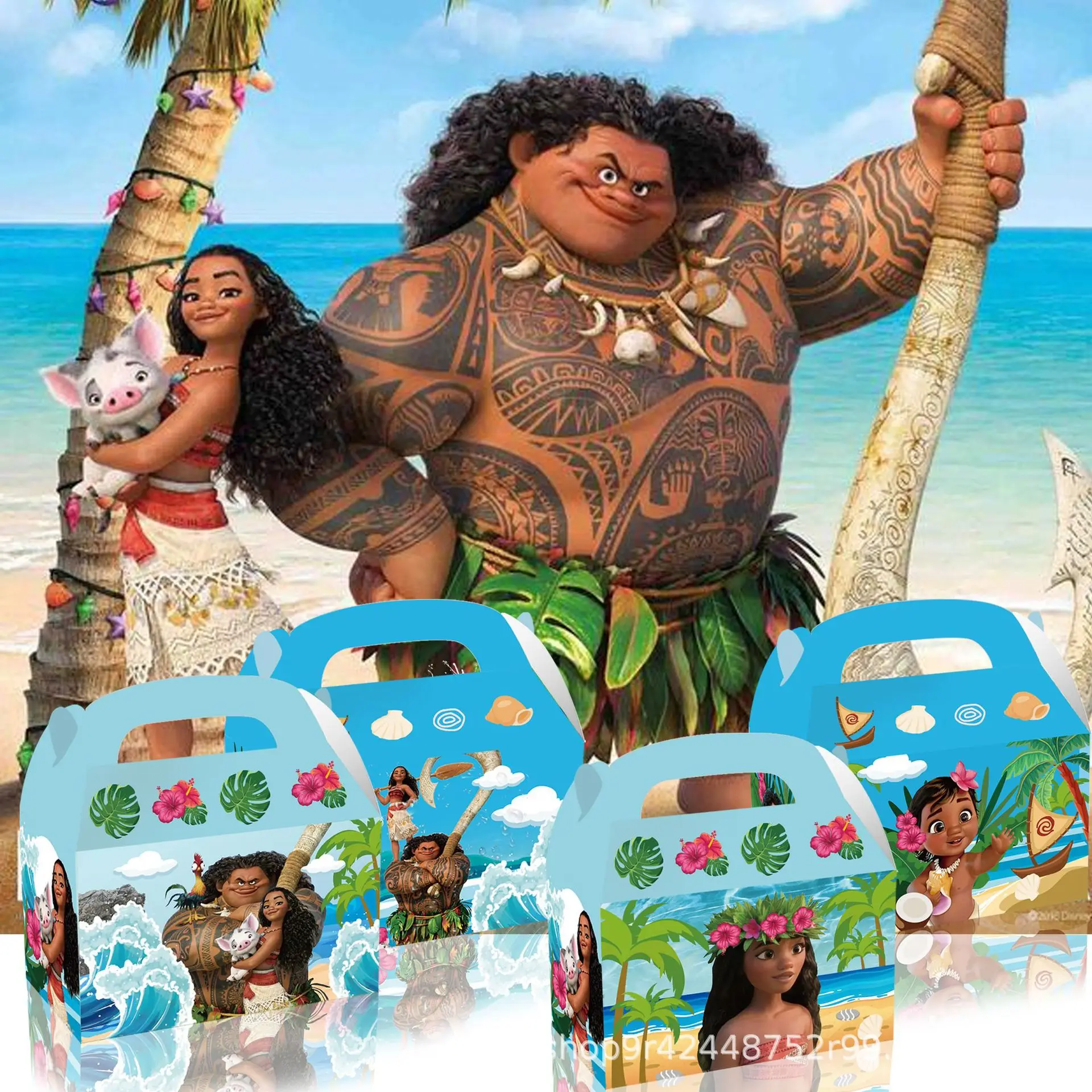 Фото Сувениры для вечеринки Moana 2, украшения для дня рождения, бумажные подарочные пакеты Moana с ручкой, коробка конфет, детский душ для детей, товары, подарки №2