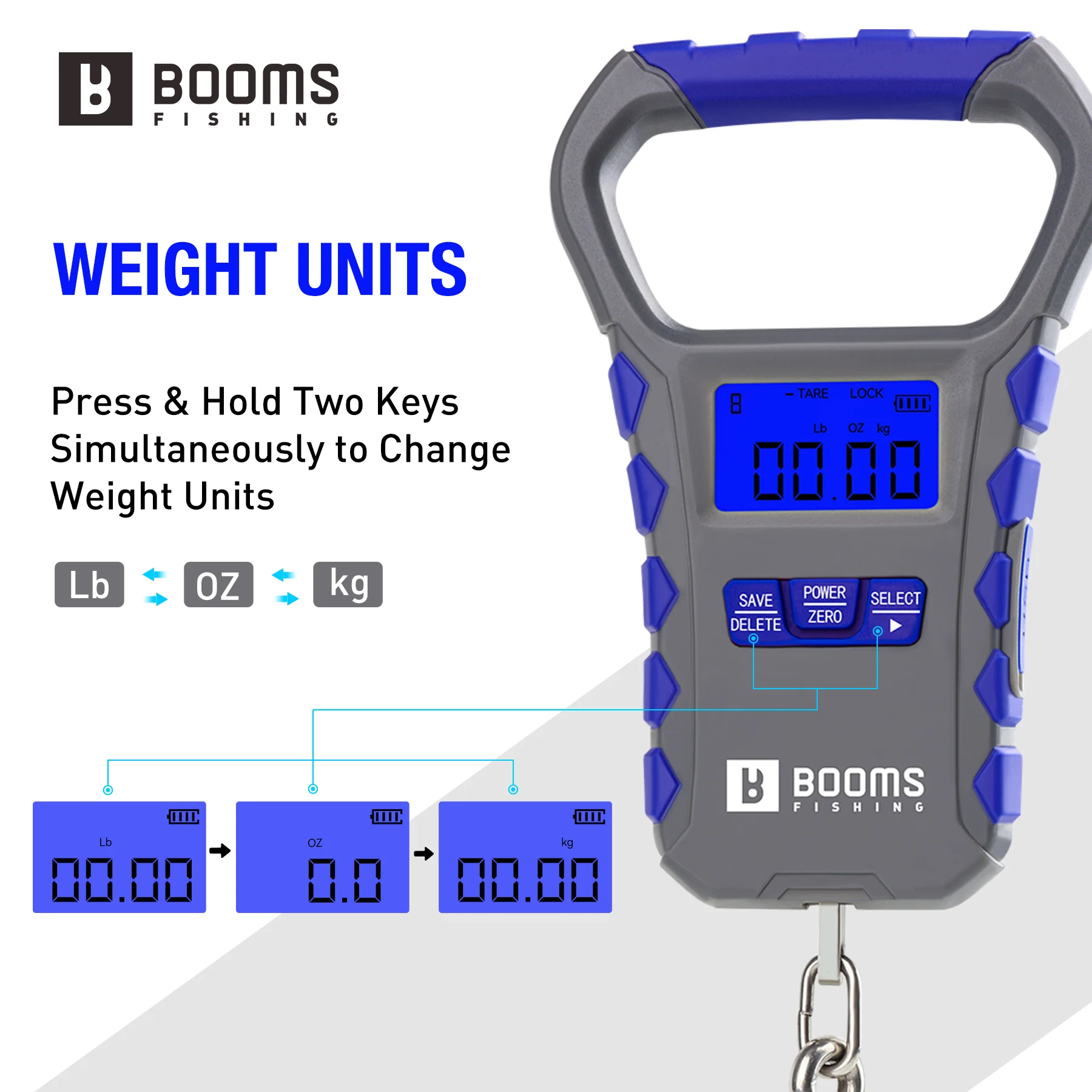 Фото Рыболовные весы Boomsfishing XW50, USB-зарядка, емкость 65 фунтов/30 кг, ультратонкий цифровой ЖК-дисплей, эргономичная ручка, аксессуары для рыбы №2