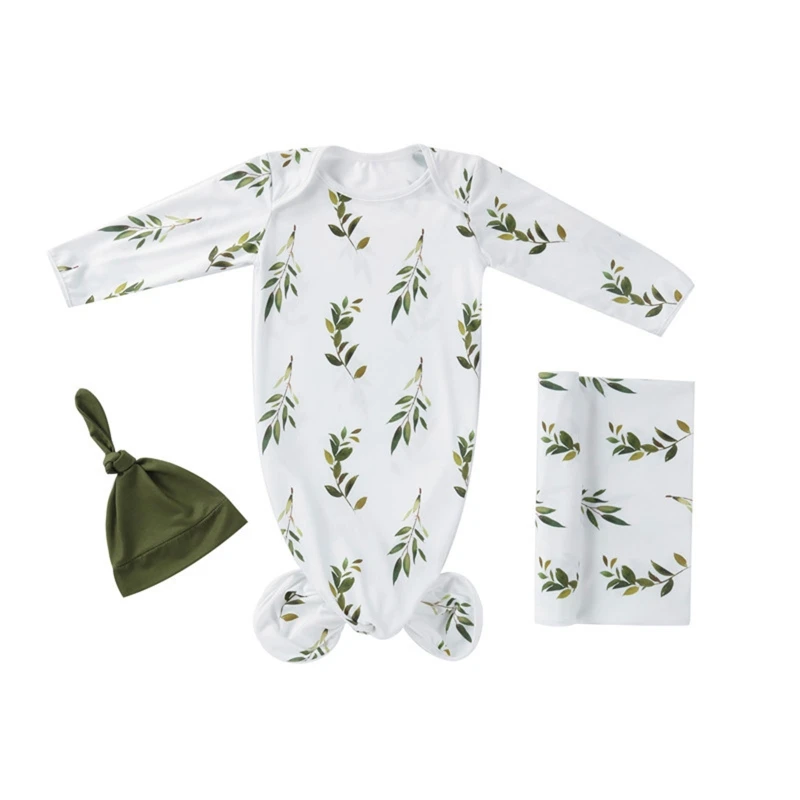 

3 Pcs Newborn Sleeping Bag Hat Set Baby Printed Blanket Sleepsack Tail Knot Beanie Kit for Infants