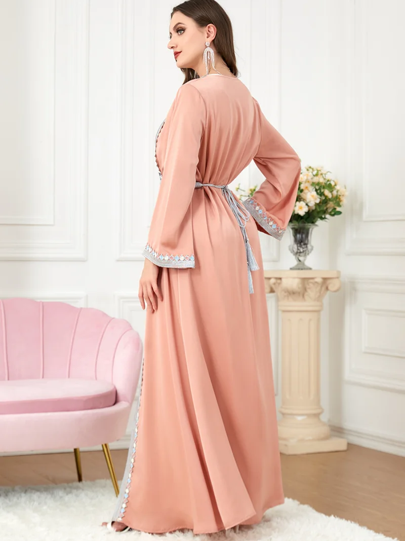 Ramadan Turkey Muslim Dress Women Abaya Morocco Party Kaftan 2 Piece Set Dresses Dubai Abayas Belted Maxi Vestdios 2023 Robe Eid
