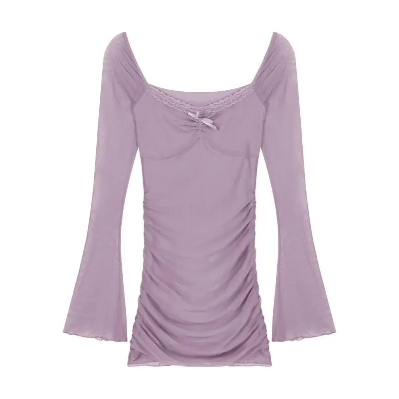 Pure Desire Spicy Girl Сетчатое платье с длинными рукавами Женская осенне-зимняя