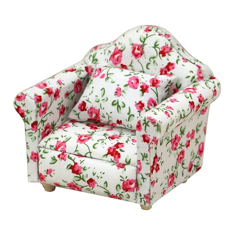 

1/12 Scale Doll House Miniature Single Sofa With Pillow Simulation Furniture Toys For Dollhouse Decoration Accessories