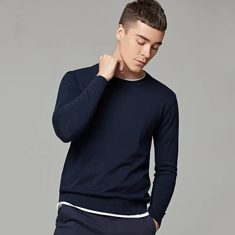 MRMT 2024 Brand Autumn Men's Sweater Pure Color Round Neck Long Sleeved Pullover for Male Knitted Thin