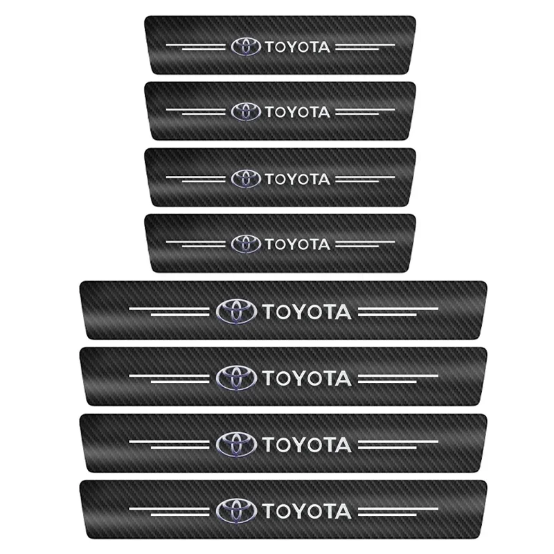 

4 шт., автомобильная наклейка из углеродного волокна, автомобильный порог, водонепроницаемые наклейки для Toyota Yaris Hilux Corolla Prius Avensis, эмблема Auris