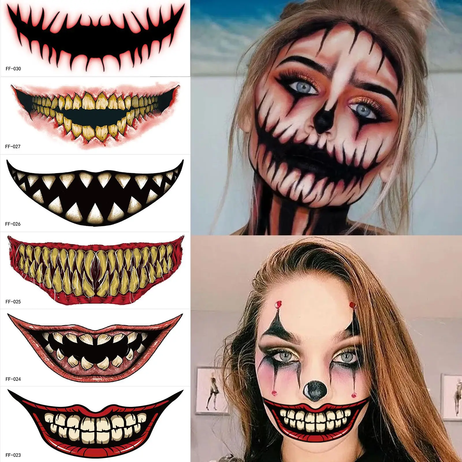 

2024 Halloween Horror Big Mouth Face Sticker Tattoo Sticker Funny Makeup Party Waterproof Tattoo Sticker